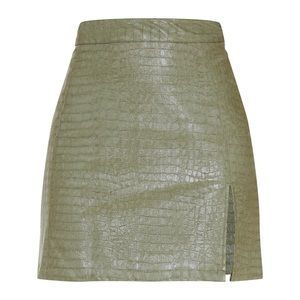 PrettyLittleThing Olive Croc Mini Skirt